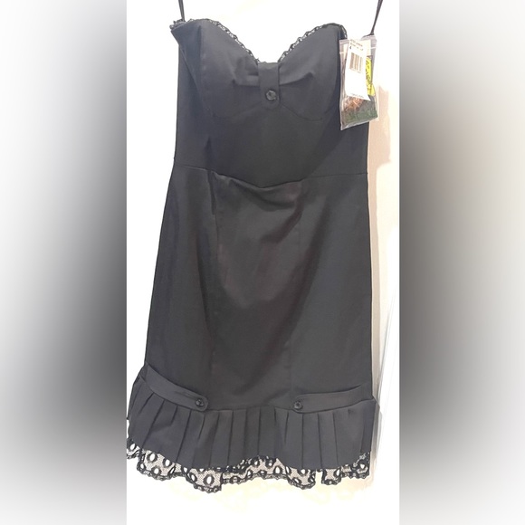 NWT Designer Betsy Johnson Little Black strapless bustier dress with frills sz4 - Picture 3 of 4